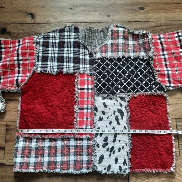 Patchwork Rag Quilt Upcycled Open Front Oversized Jacket - Picture 14 of 16